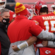 Kansas City QB Patrick Mahomes is helped off the field following a vicious hit.